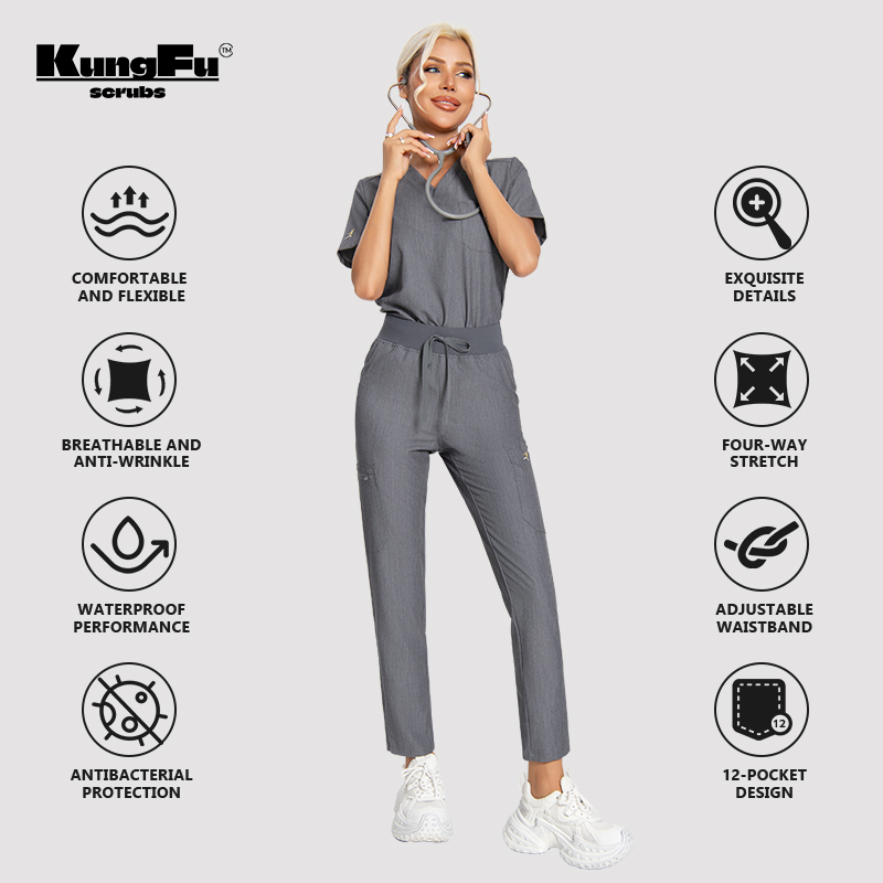 KUNGFU SCRUBS Women Nurse Scru - Medical Lab Uniform ulasan dan harga